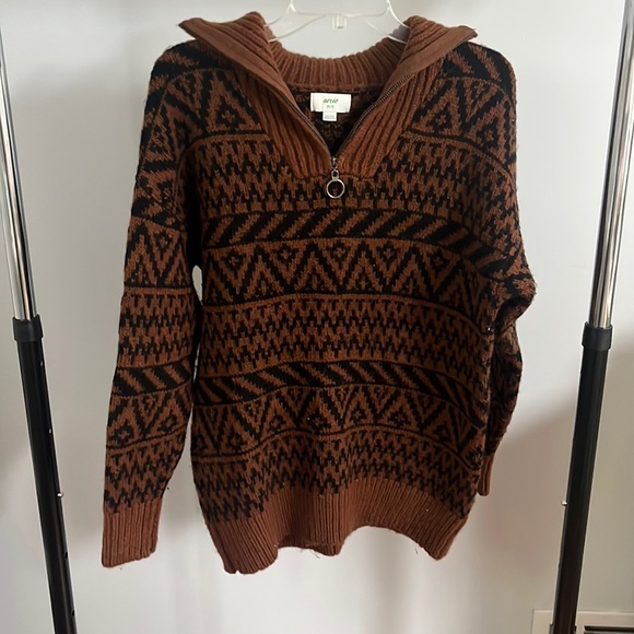 Aerie Oversized, Quarter Zip, Patterned Sweater - Picture 1 of 3